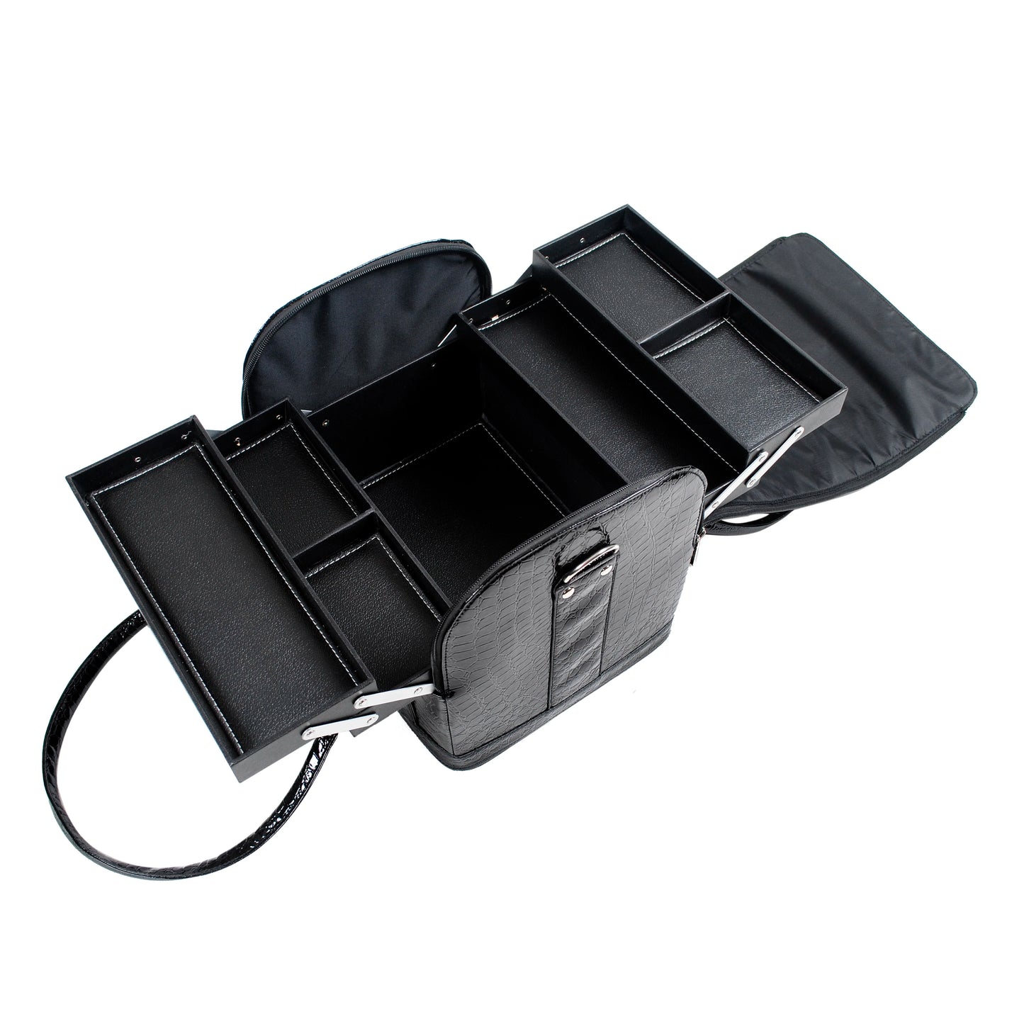 PU Leather Large Capacity Portable Makeup Travel Case Organizer Zipper Closure Luggage Cosmetic Trays Makeup Artist Suitcase