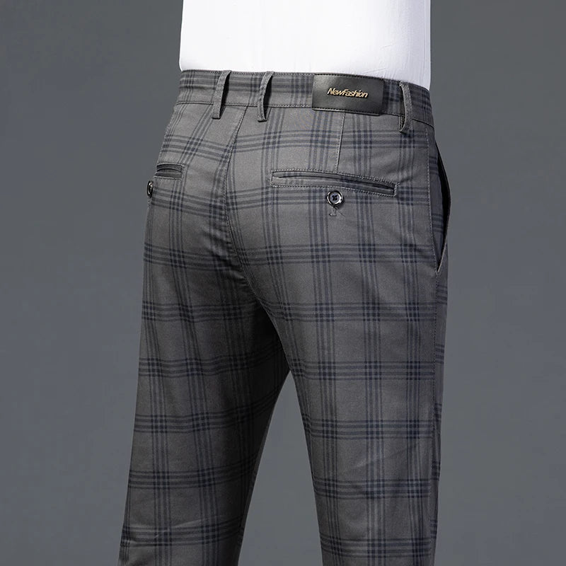 2025 Spring New Men's Plaid Casual Pants Business Fashion Slim Stretch Male Skinny Trousers Brand Clothes 7 Color