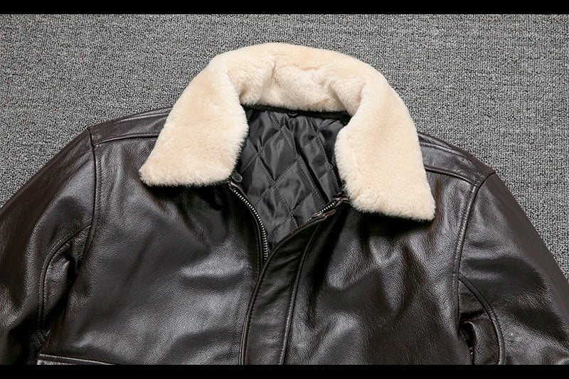 Air Force Flight Jacket Fur Collar Genuine Top Layer Cow Leather Jacket Men Black Brown Cow Coat Men's Winter Jacket 정품 가죽