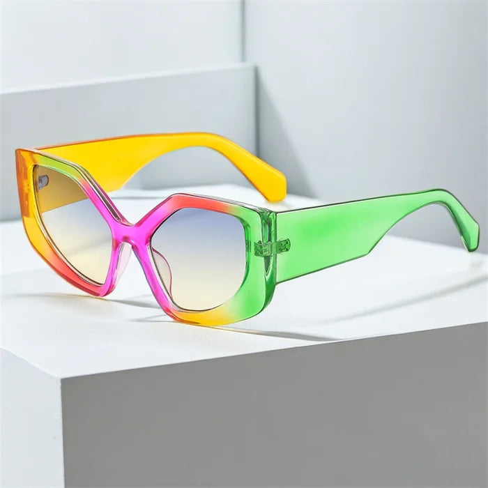 Popular Personality Catwalk Show Polygonal Irregular Rainbow Sunglasses Uv400 Women Fashion Large Frame Colorful Y2k Sunglasses