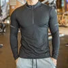 Compression T-shirts Men Fitness WearCustom Long Sleeve Zip Gym Workout Clothing