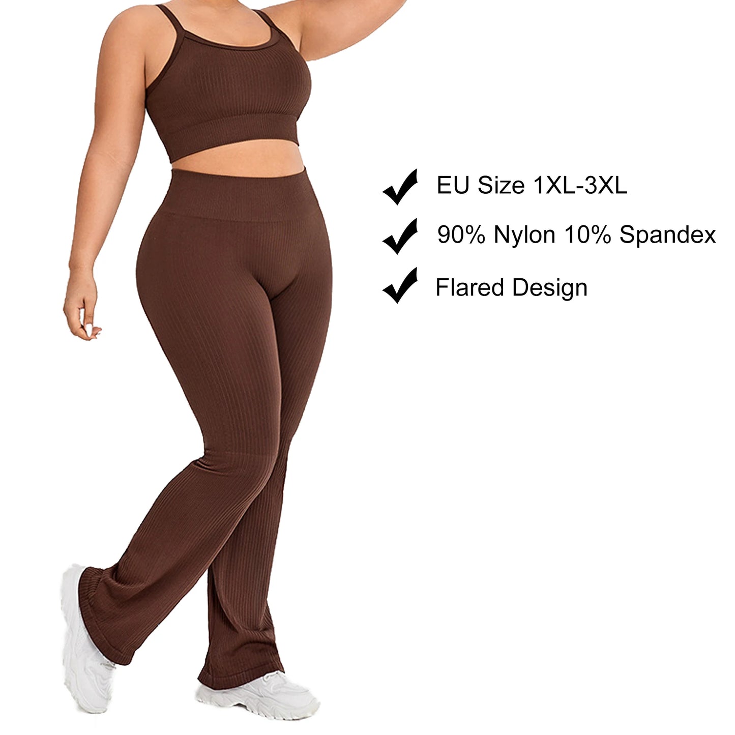 EU Size Plus 3XL Custom Logo Gym Clothing Plus Size Active Wear Flared Yoga Outfit Pilates Clothes