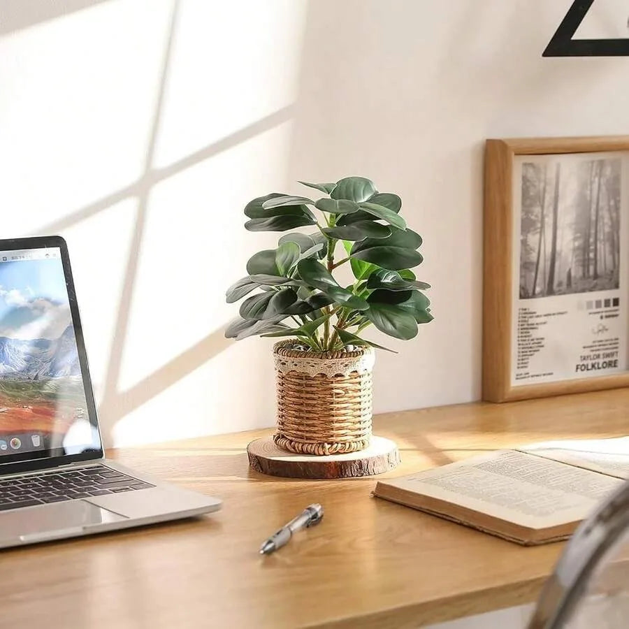 Fake Plants Artificial Potted Plants With Weaved Pot Table Desk Perfect for Home Office Bathroom Farmhouse Room Table Decor