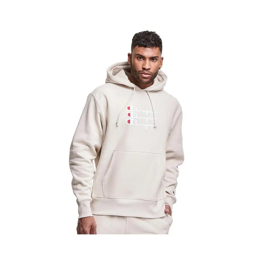 Champion # Rw Triple Script Hoodie Mens Active Hoodies Color: Beige/Pebblestone | 100% Authentic