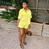 Women's Summer Two-Piece Set Above Knee Crop Top & Booty Shorts Hawaiian Lace Vacation Outfits Striped Print Washed Technique