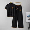 Luxury Anti-Wrinkle Embroidery Zipper Set Summer New Color Contrast Mandarin Collar Short-sleeved Knitted Women