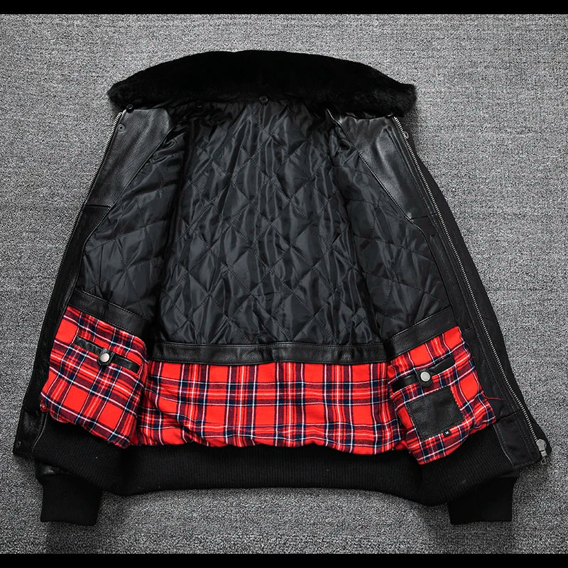 Air Force Flight Jacket Fur Collar Genuine Top Layer Cow Leather Jacket Men Black Brown Cow Coat Men's Winter Jacket 정품 가죽