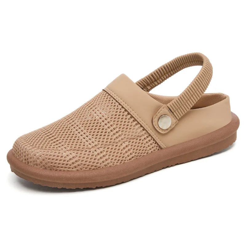 Closed Toe Hollow Out Mesh Casual Slides Women Japanese Style Minimalist Polyurethane Soft Sole Summer Sandals Wholesale