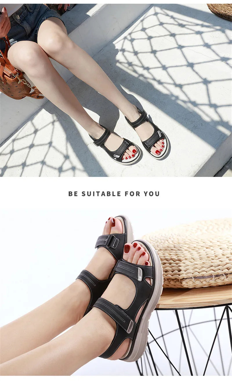 HOVINGE  Shoes Women Comfortable Sandals Ladies Slip-on Wedge Sandals Sports Beach Walk Shoes Summer Fashion Casual Shoes