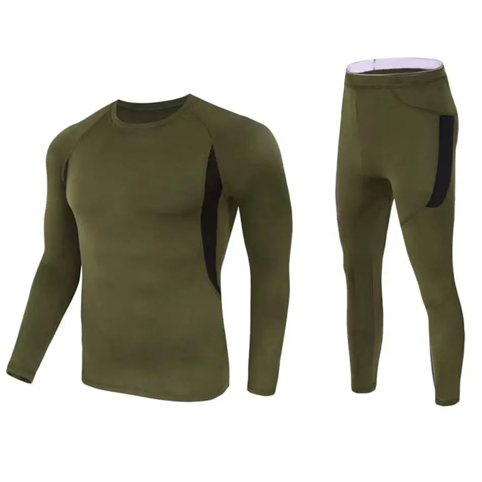 Men's Thermal Shapewear Skiing Warm Breathable Quick Dry 220g Base Layer Set Fleeced Tops Pants Fitness Gym