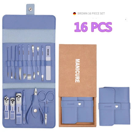 12-16pcs/set Nail Cutter Set Stainless Steel Nail Clippers Set With Folding Bag Manicure Cutter Kits Scissors Makeup Beauty Tool