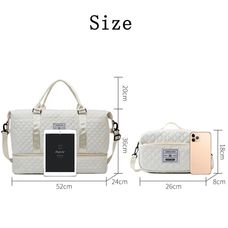 Large Capacity Travel Weekender Bag With Wet Pocket Shoes Compartment 2pcs Carry on Duffel Tote Bag Set With Small Handbag