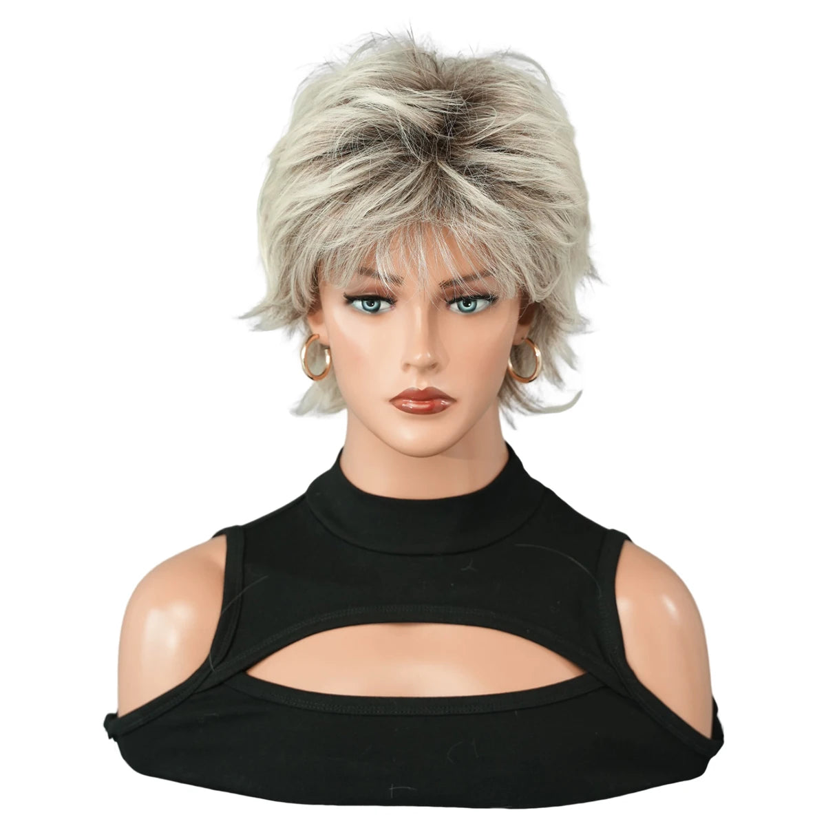 Pixie Cut Hair Wigs with Bangs Ombre Red Color Wigs Cute Natural Looking Short Black and Burgundy Layered Wavy Wigs for Women