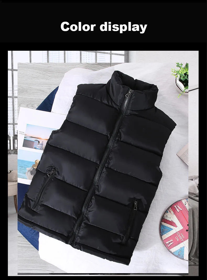 Mens Vest Jacket Warm Sleeveless Jackets Winter Waterproof Zipper Coat Autumn Stand-up Collar Casual Waistcoat Brand Clothing