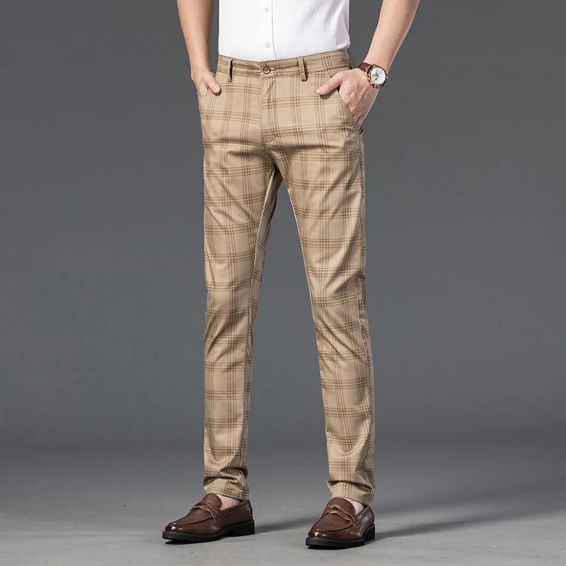 2025 Spring New Men's Plaid Casual Pants Business Fashion Slim Stretch Male Skinny Trousers Brand Clothes 7 Color