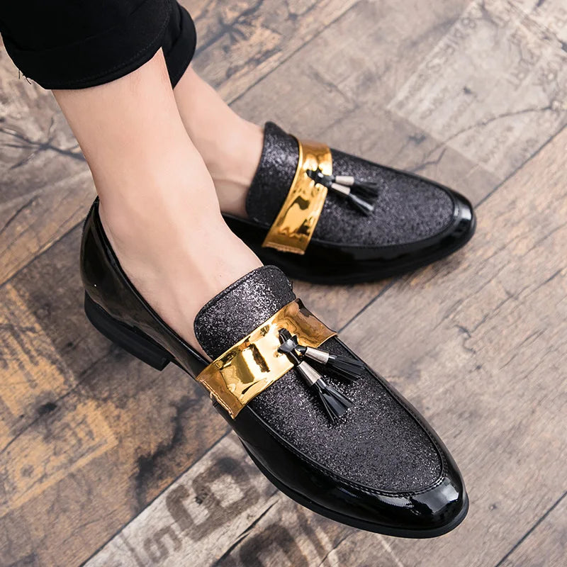 Latest Design Handsome Dress Shoes Glitters Upper Durable Classy Tassels Loafers Shoes for Men