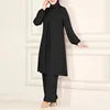 S-5XL Muslim Women's Clothing Solid Round Neck Sequin Shirt Long Sleeved and Fashionable Casual Muslim Suit With Long Pants