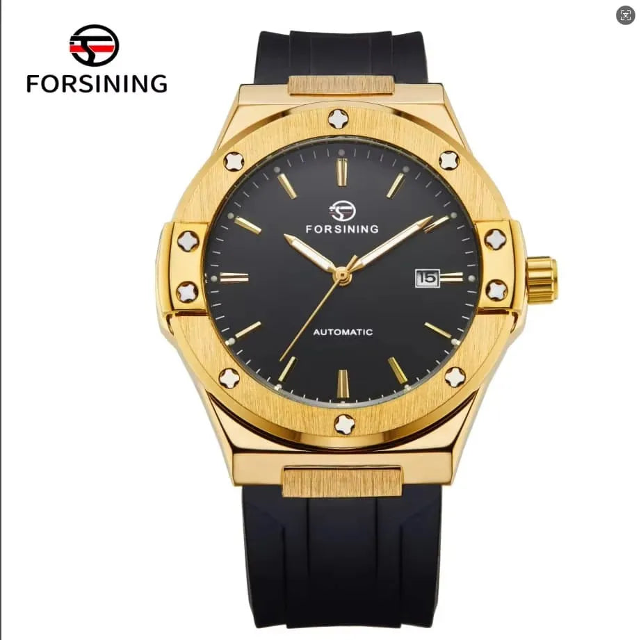 For FORSINING Luxury Automatic Men's Mechanical Watch Waterproof Luminous Calendar with Silicone Band Hollow Out Business Design