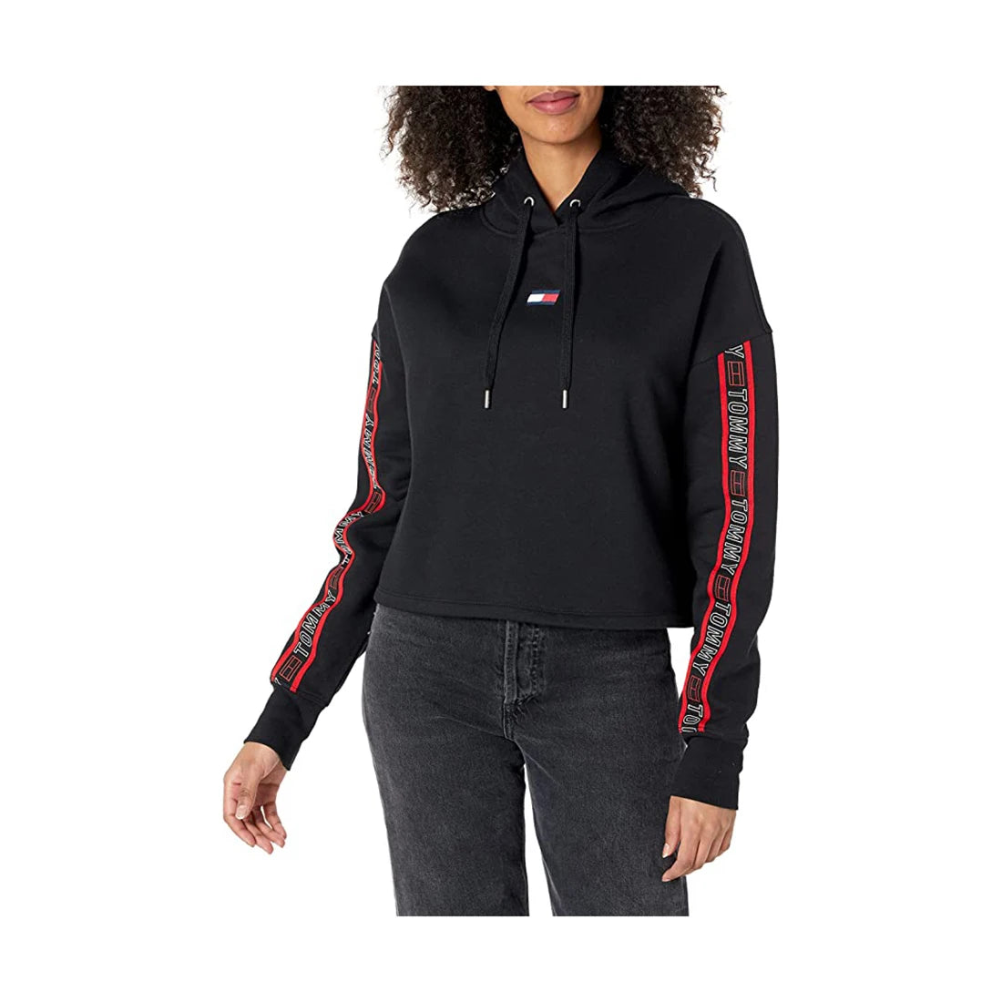 Tommy Hilfiger Crop Boyfriend Womens Active Hoodies Color: Red/White | 100% Authentic