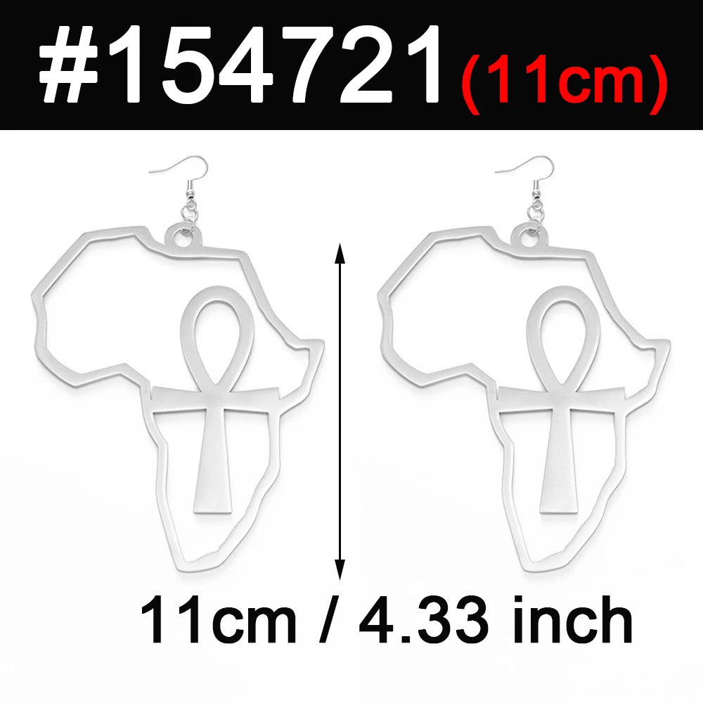 Anniyo African Map Big Ankh Earrings Exaggerate Larger Earring Africa Egypt Nile Key Traditional Ethnic Hyperbole  #154721