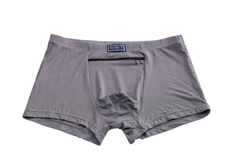 Plus Size 7XL Men's Theft-Proof Underwear Front Double Zipper Pocket Men Panties Modal Comfortable Breathable Sexy Boxer Shorts
