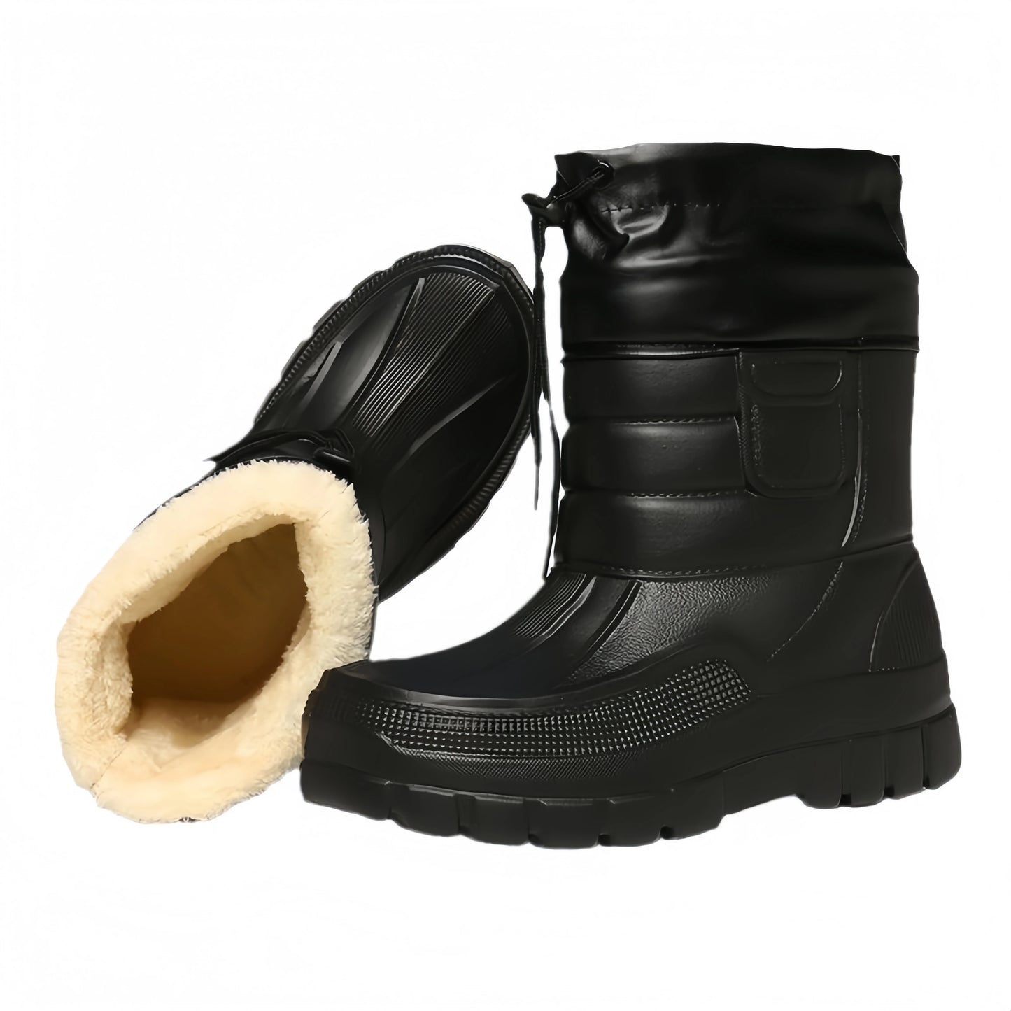 Thick Winter Snow Boots, Waterproof Fishing Men's Rain Boots with Plush and Thick Bottom, Warm Cotton Shoes