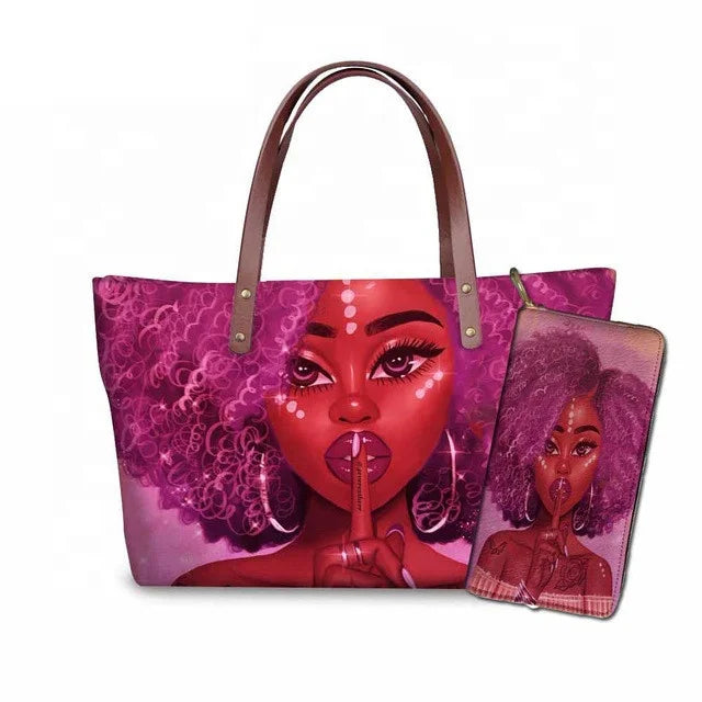 Custom Printed Women Bag Handbags African Girls Printing Purse and Handbags 2pcs Set Shoulder Tote Bag Females Summer Beach Bags