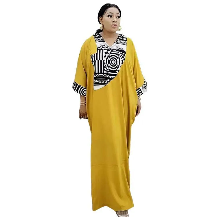 8646 Middle East Muslim Casual Loose Printed Plus Size Elegant Long Dress Women Islamic Clothing