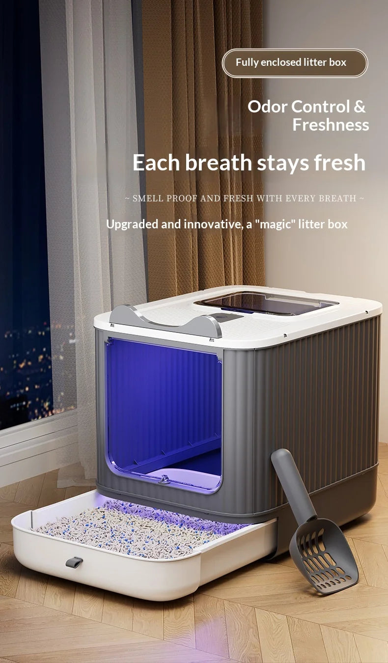 Oversized Anti-Splash Fully Enclosed Cat Litter Box Sterilization Deodorant PP Material 2200g Model YR-SHL052010 Wholesale