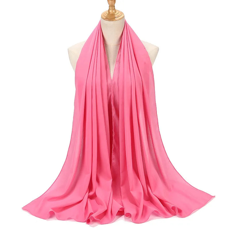 New Design Malaysia Chiffon Hijab Muslim Women Pure Color Crinkle Scarf