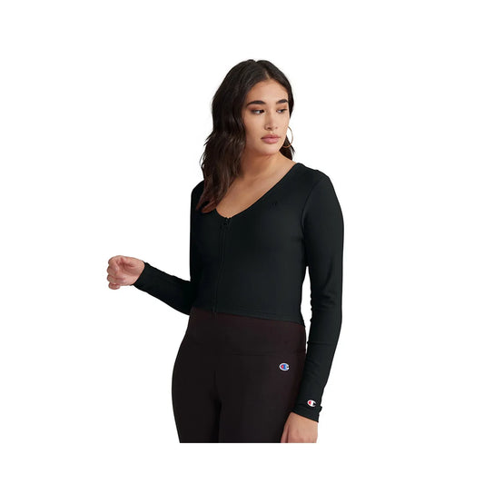Champion Rib Zip Cardigan Womens Active Sweaters Color: Black | 100% Authentic