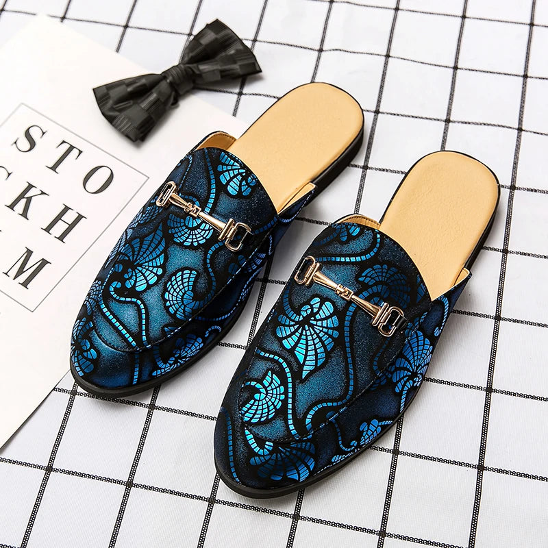 2026 Men Party Dress Shoes Loafer Genuine Leather Slippers Wear Wedding Fashion Trend Half Slippers Summer Men's Shoes