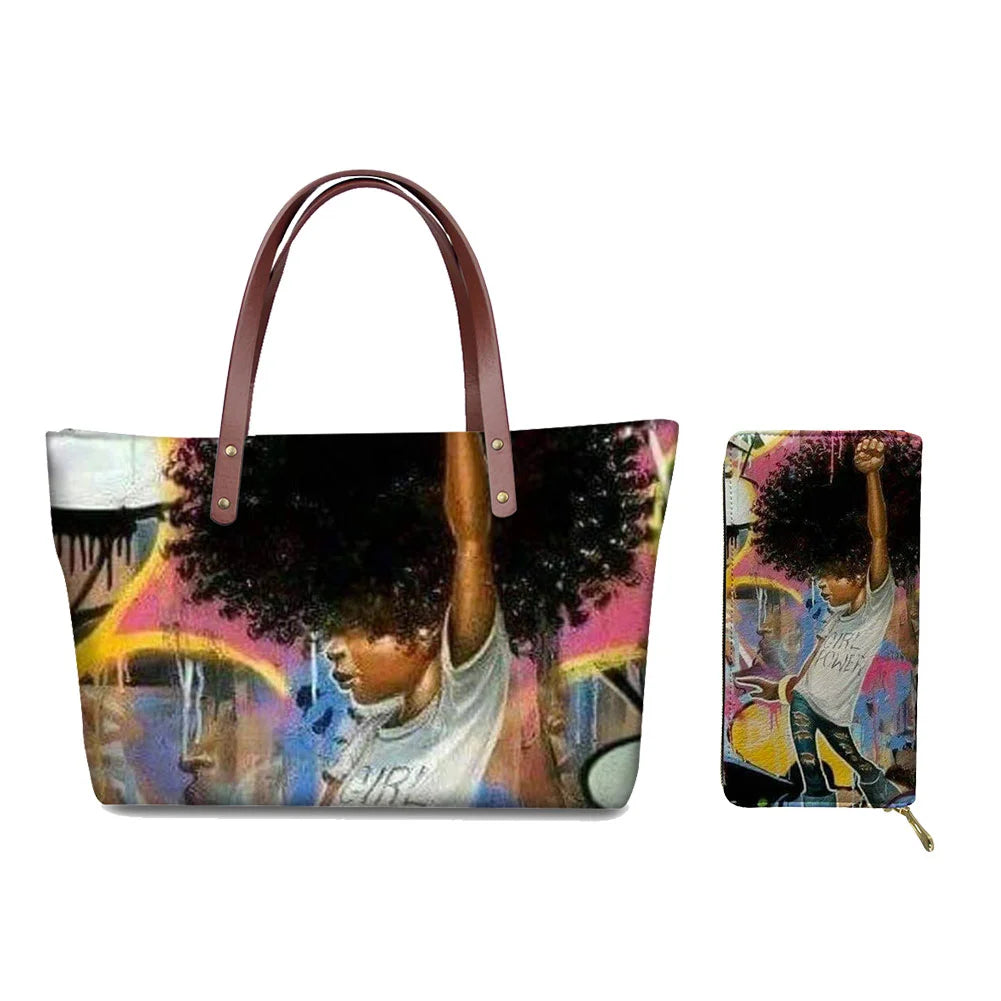 Custom Printed Women Bag Handbags African Girls Printing Purse and Handbags 2pcs Set Shoulder Tote Bag Females Summer Beach Bags