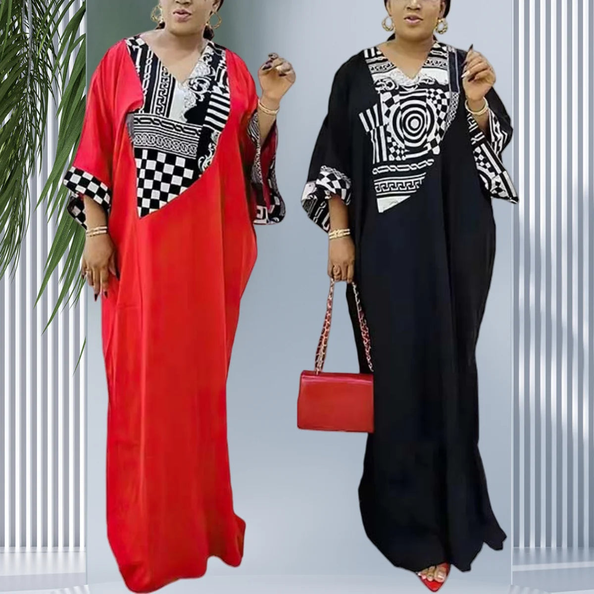 8646 Middle East Muslim Casual Loose Printed Plus Size Elegant Long Dress Women Islamic Clothing