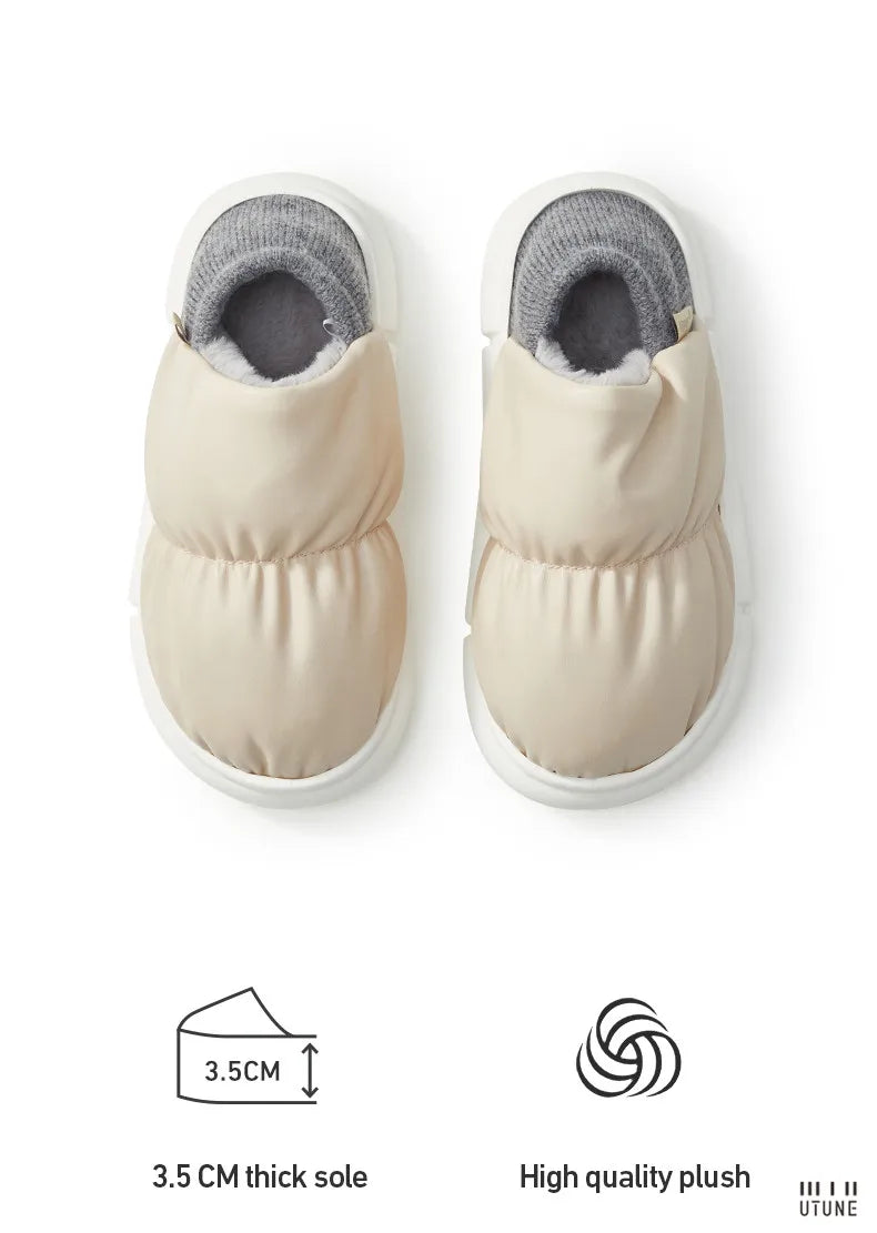 UTUNE Unisex Indoor Warm Plush Slippers Waterproof Lightweight Soft Sole Outdoor Cozy Down Cotton Shoes 2025 Winter New Non-Slip