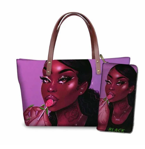 Top Seller Cheap Price Customize Design 2 Pcs Set African Print Women Shoulder Bag Handbag Fancy Beach Handbags for Women Luxury