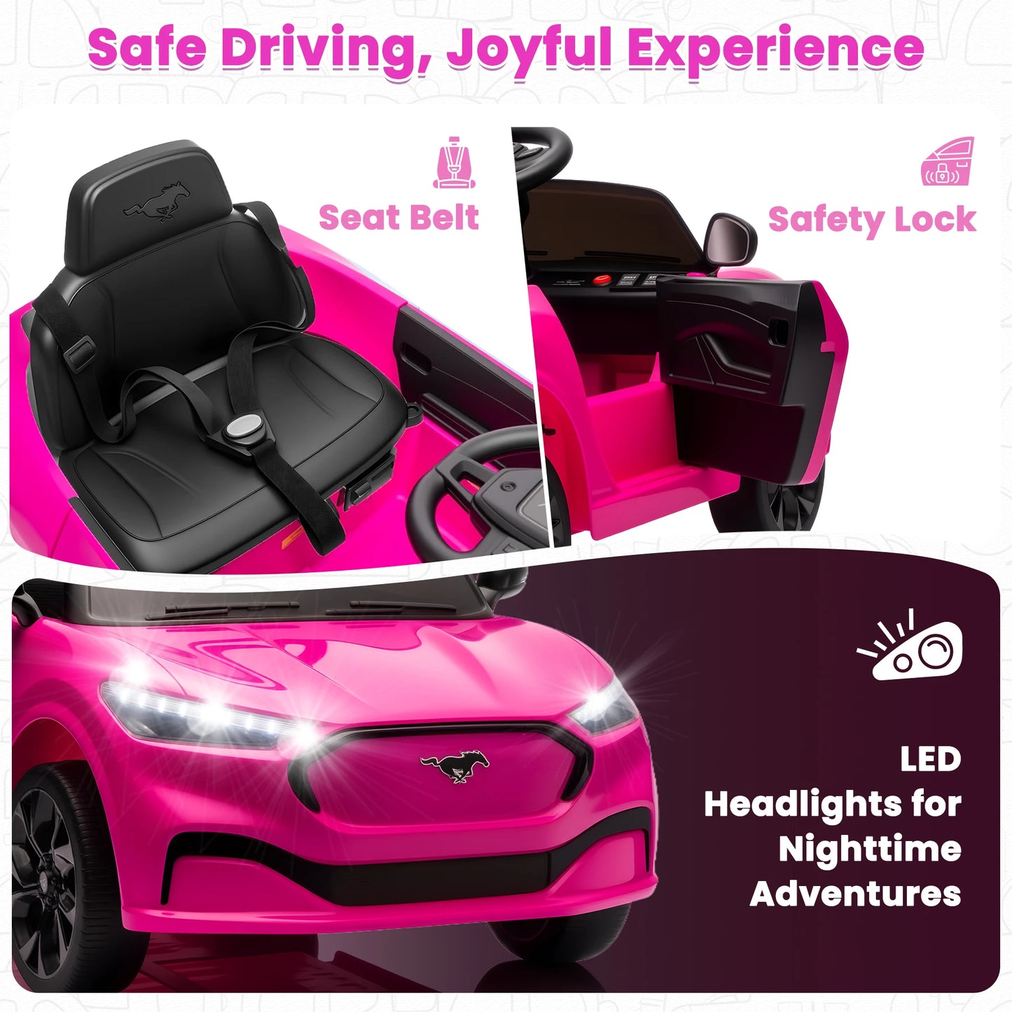 Electric Ride on Car for Kids, 12V Electric Toddler Car with Remote Control, Ride on Toys for Kids with LED Lights, Music Player