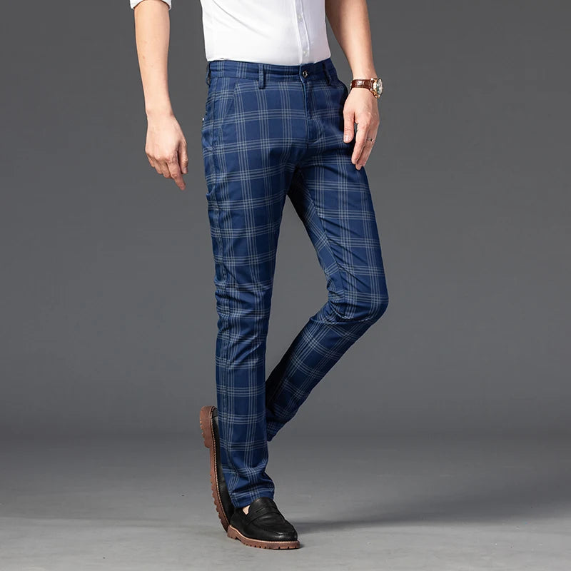 2025 Spring New Men's Plaid Casual Pants Business Fashion Slim Stretch Male Skinny Trousers Brand Clothes 7 Color