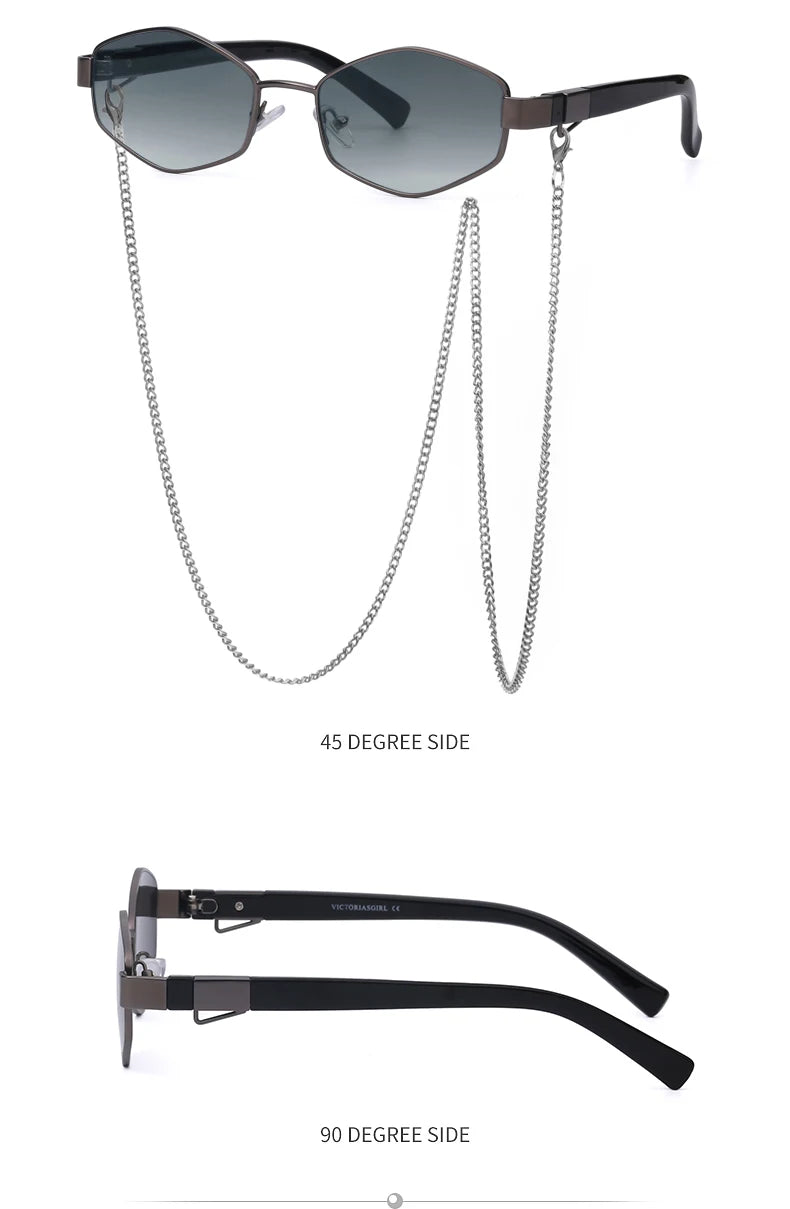 Sexy Small Frame Hexagon Sunglasses Women With Chain 2026 Luxury Brand Designer Punk Sun Glasses For Ladies Shades Gafas De Sol