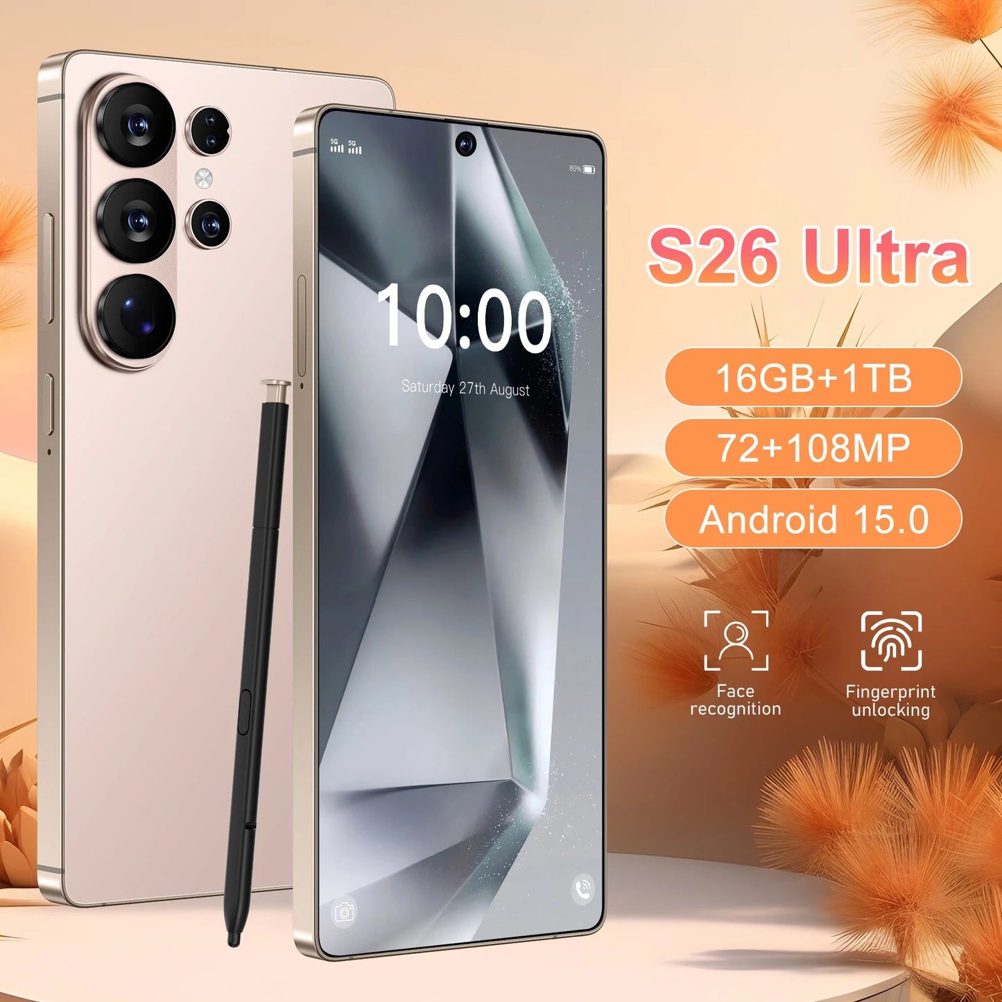 High Configuration S26 Ultra Smartphone 16GB+1TB Octa Core 108MP Camera 5G Dual SIM Global Mobile Phone
