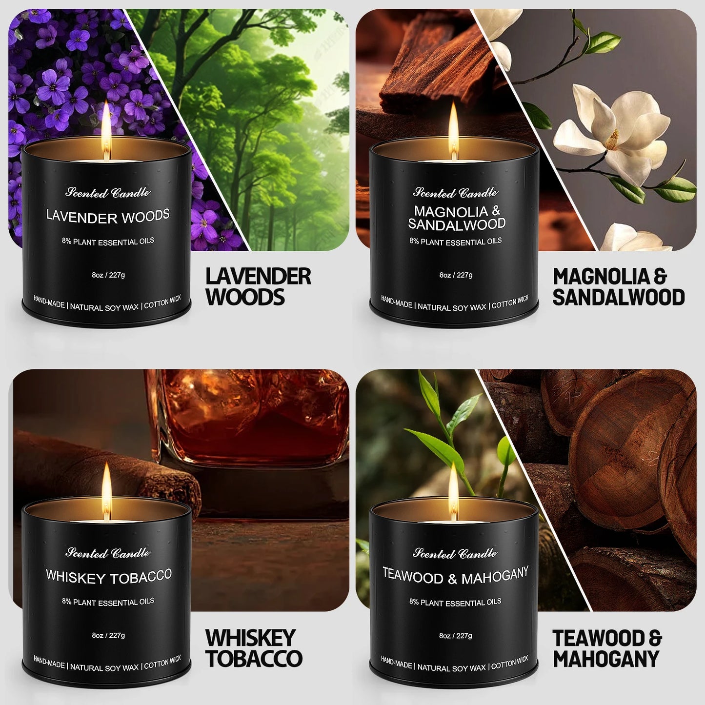 Men's Scented Candles Gift Set 4 Pack Soy Wax  Luxury Masculine Candles for Home Relaxing Gifts for Men, Dad, Husband