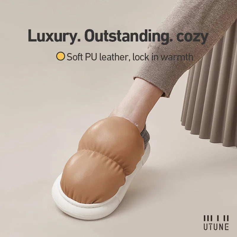 UTUNE Unisex Indoor Warm Plush Slippers Waterproof Lightweight Soft Sole Outdoor Cozy Down Cotton Shoes 2025 Winter New Non-Slip