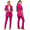 PU Leather Office Lady Women 2 Piece Set Notch Neck Blazer High Waist Pants Matching Set Autumn Work Wear Slim Tracksuits 10%