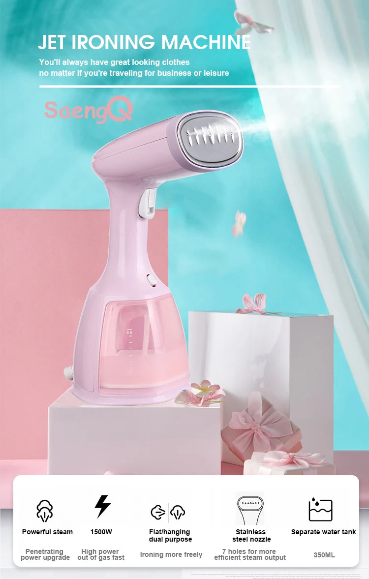 saengQ Steam Iron Garment Steamer Handheld Fabric 1500W Travel Vertical 350ml Mini Portable  Home Travelling For Clothes Ironing