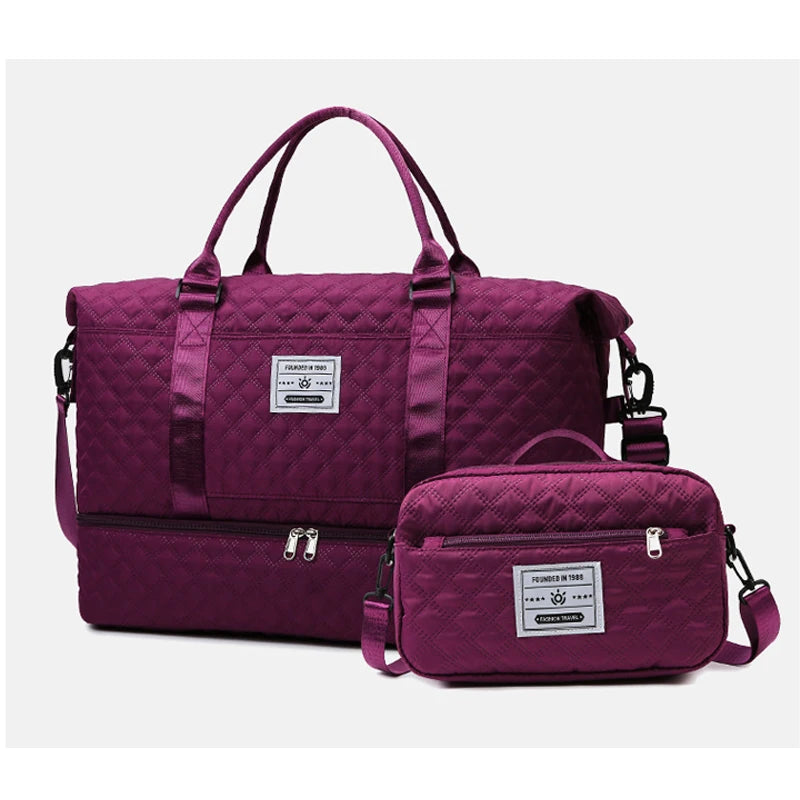 Large Capacity Travel Weekender Bag With Wet Pocket Shoes Compartment 2pcs Carry on Duffel Tote Bag Set With Small Handbag