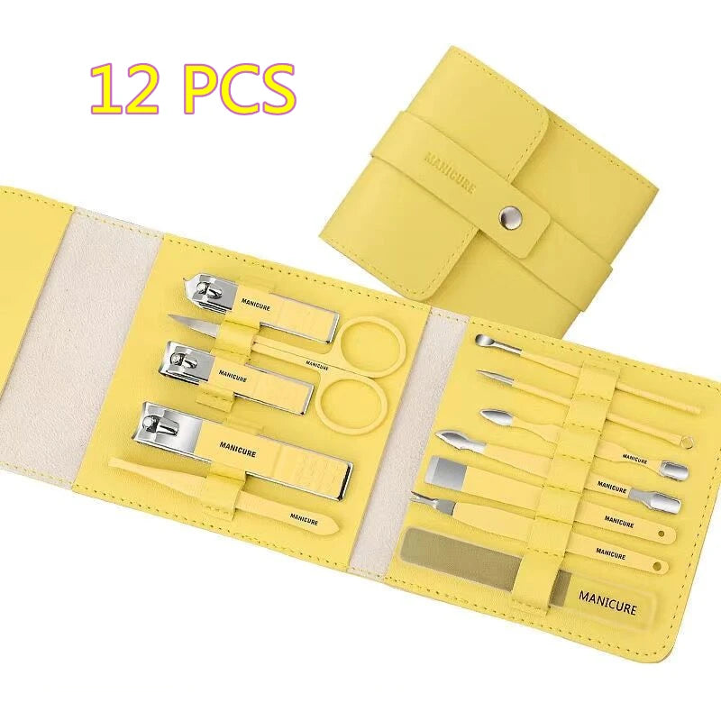 12-16pcs/set Nail Cutter Set Stainless Steel Nail Clippers Set With Folding Bag Manicure Cutter Kits Scissors Makeup Beauty Tool