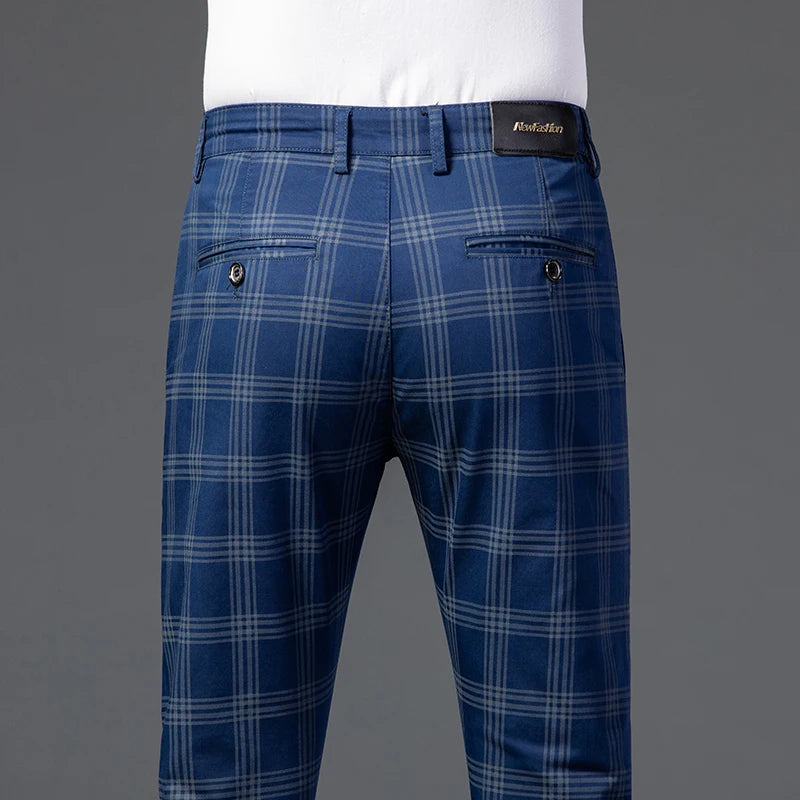 2025 Spring New Men's Plaid Casual Pants Business Fashion Slim Stretch Male Skinny Trousers Brand Clothes 7 Color