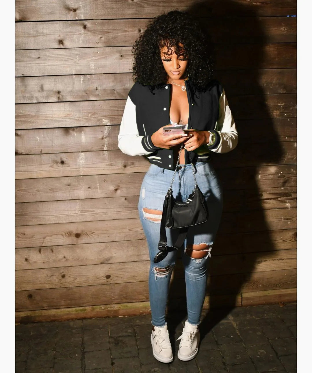 CM.YAYA 2024 Autumn Winter Patchwork Button Up Women Baseball Jackets Long Sleeve Elegant Sport Fashion Baseball Outcoat
