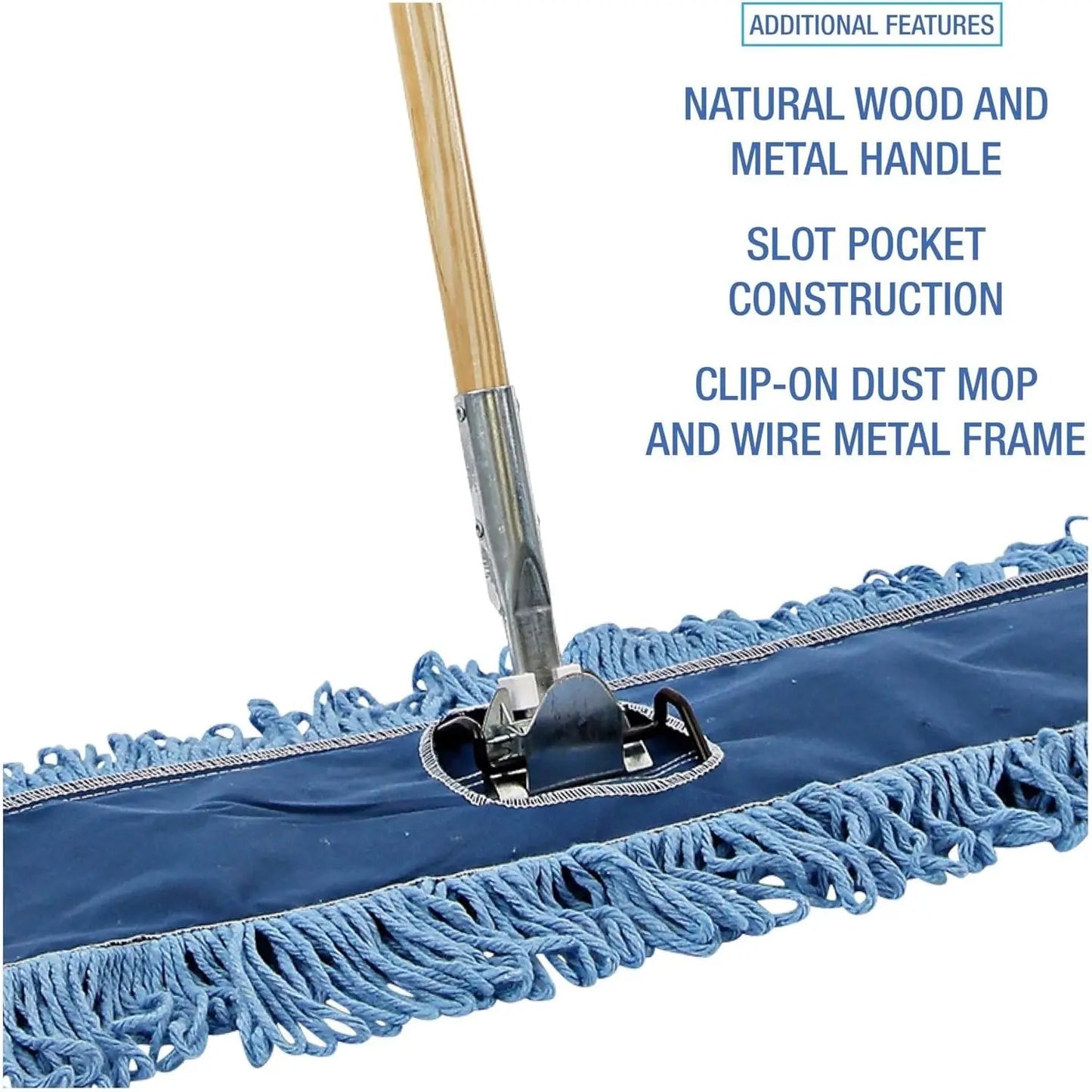 Boardwalk HL365BSPC Microfiber Dust Mop Kit 36 X 5 60-Inch Blue/Natural Loop-End with Plastic Basket 60-Inch Metal/Wood Handle