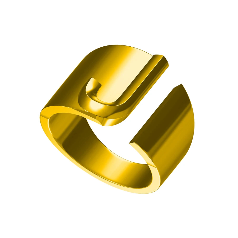 Letter Ring A-Z  26 Capital Letters Plated  Real 18K Gold Opening Adjustable Man Women Fashion Jewelry Rings